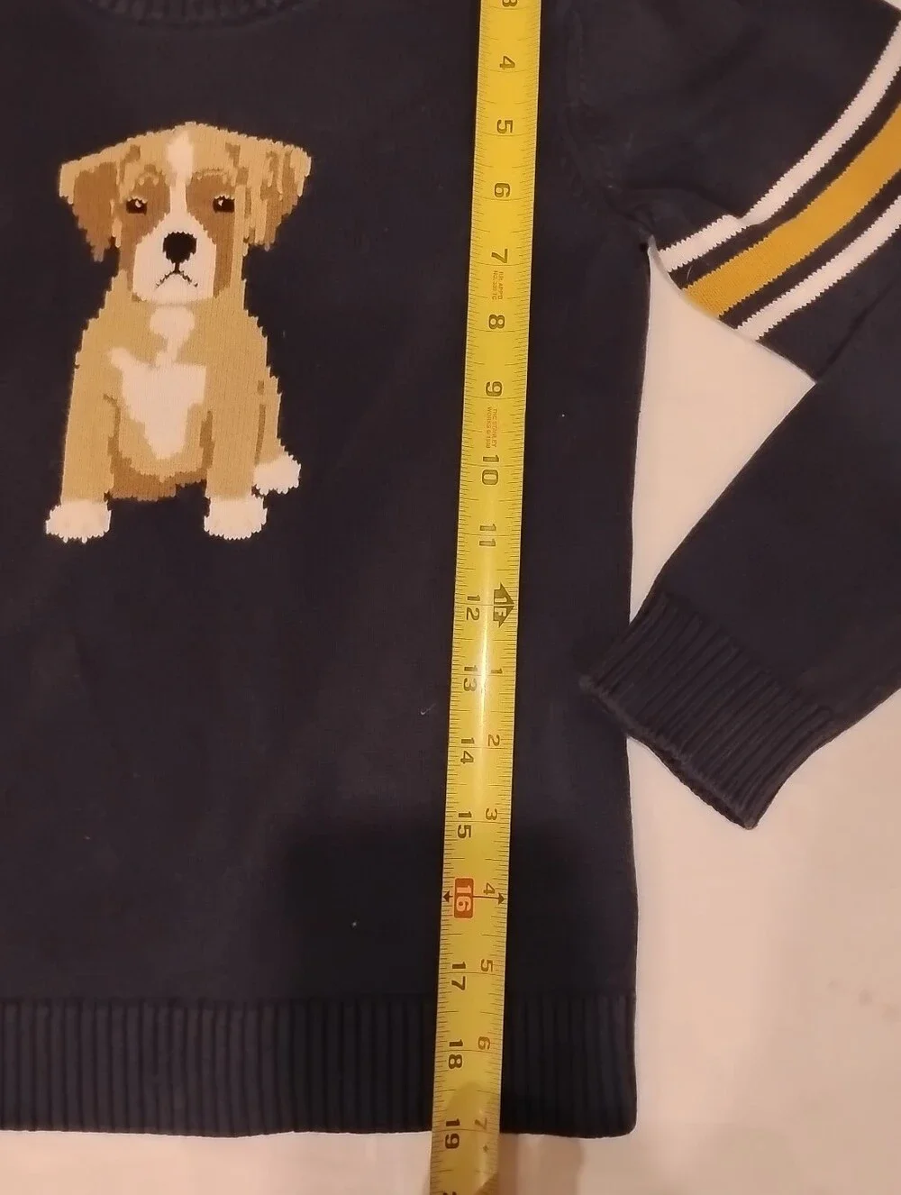 Janie Jack Dog Terrier Varsity Sweater Boy Kid 8 Navy Blue Prep School Intarsia